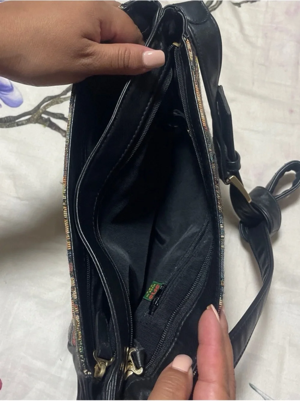 SAS Black Leather-Trim Espresso Tapestry Messenger Bag